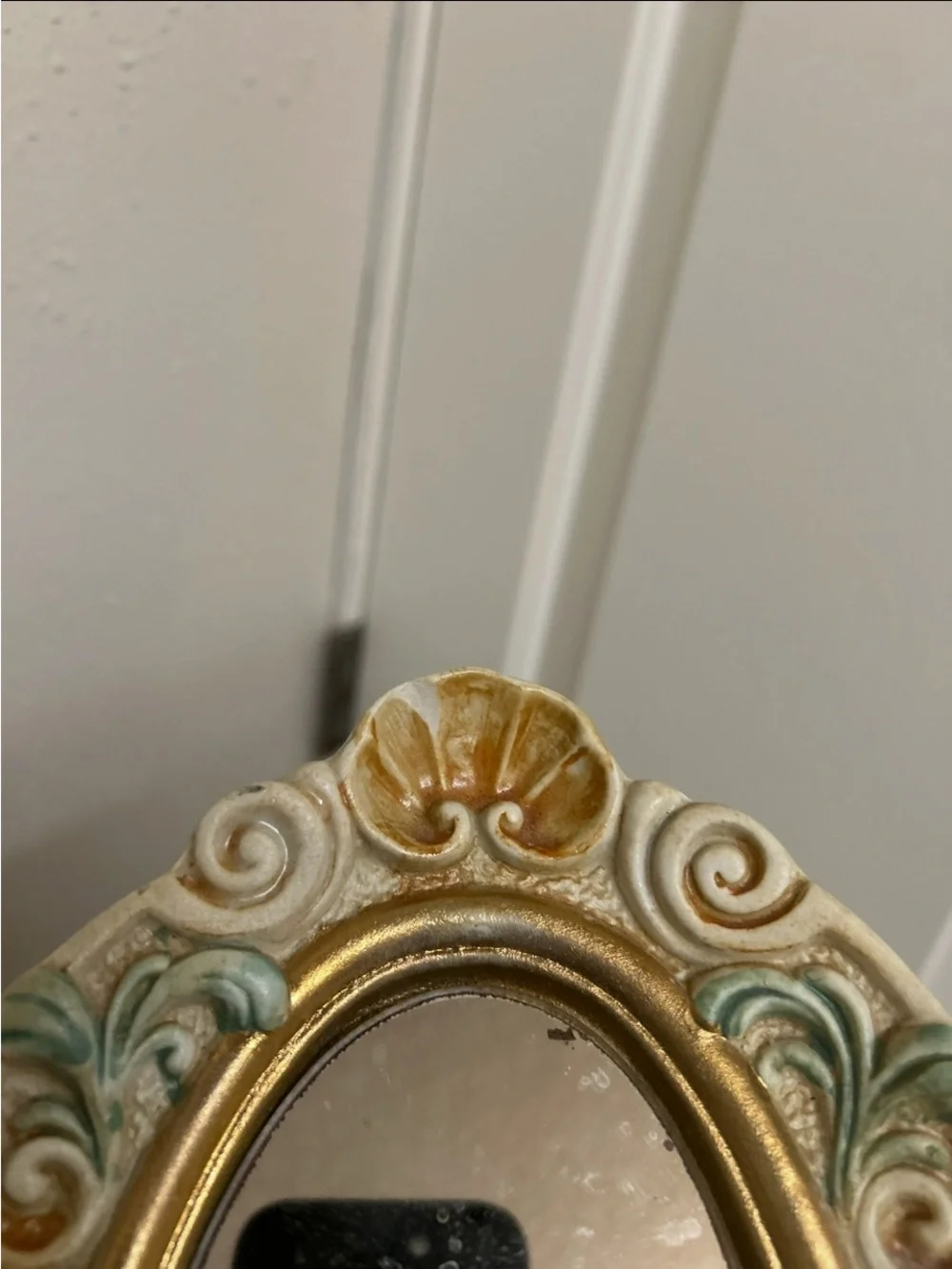 Small Ornate Cherub Tabletop Mirror in Cream and Gold